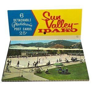 Sun Valley Idaho Postcard Set of 6 Plastichrome Vtg Ice Skating Challenger Inn